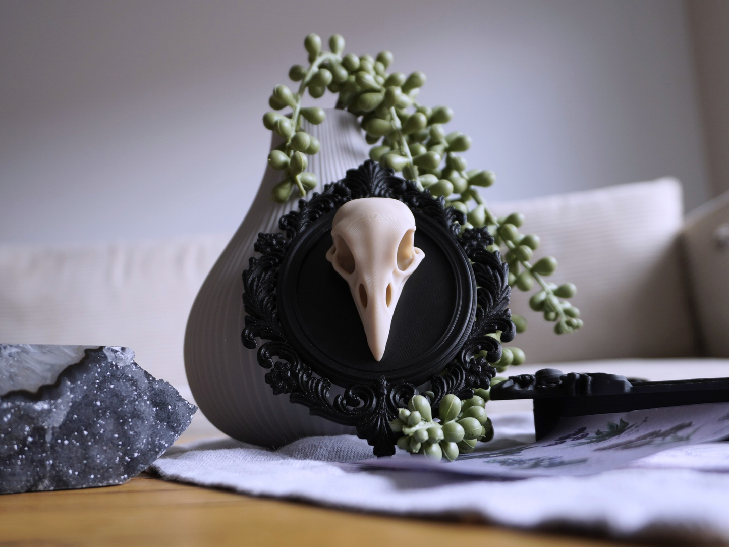 Raben Schädel, Wanddekoration, vegane Taxidermie