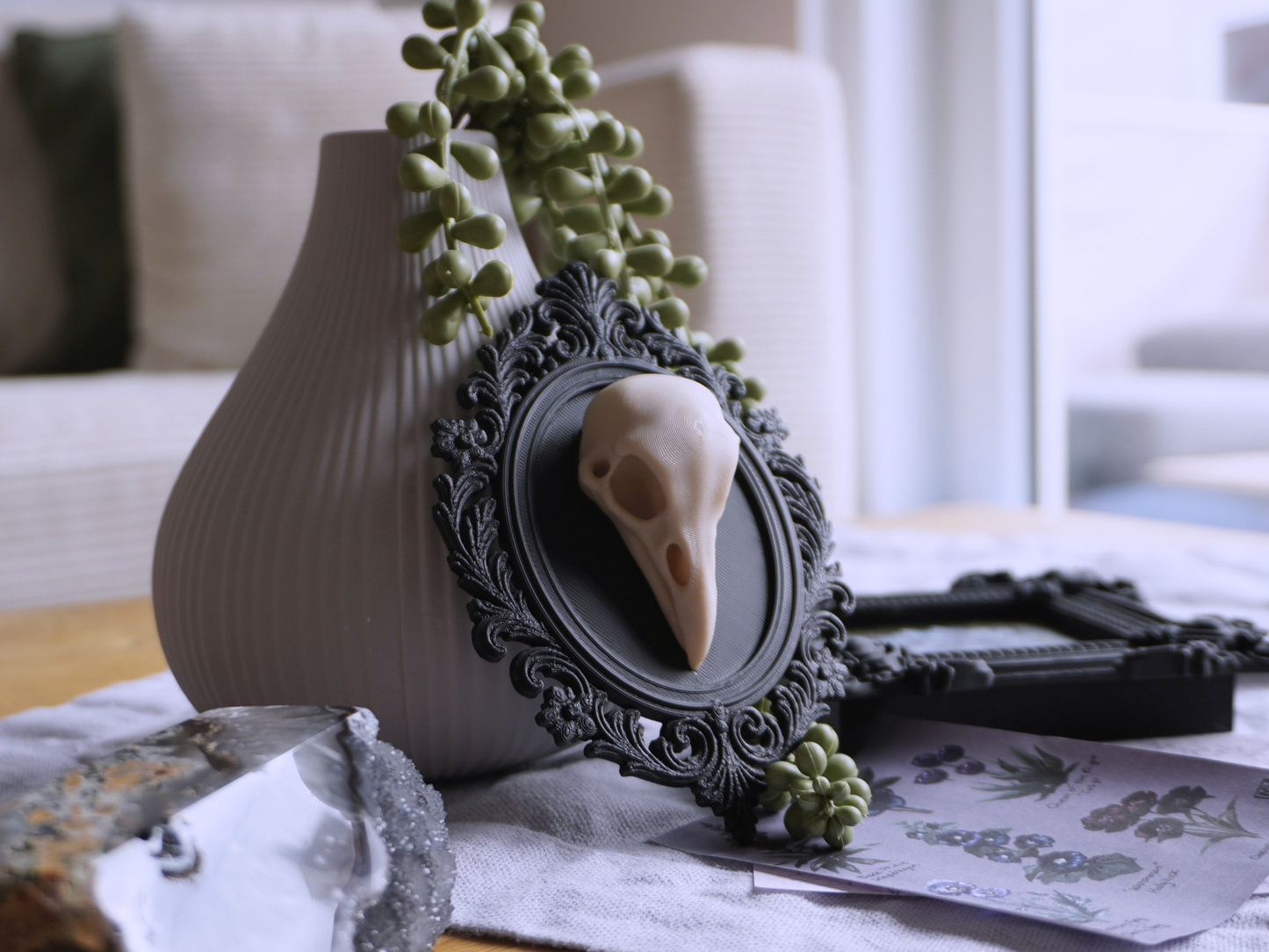 Raben Schädel, Wanddekoration, vegane Taxidermie