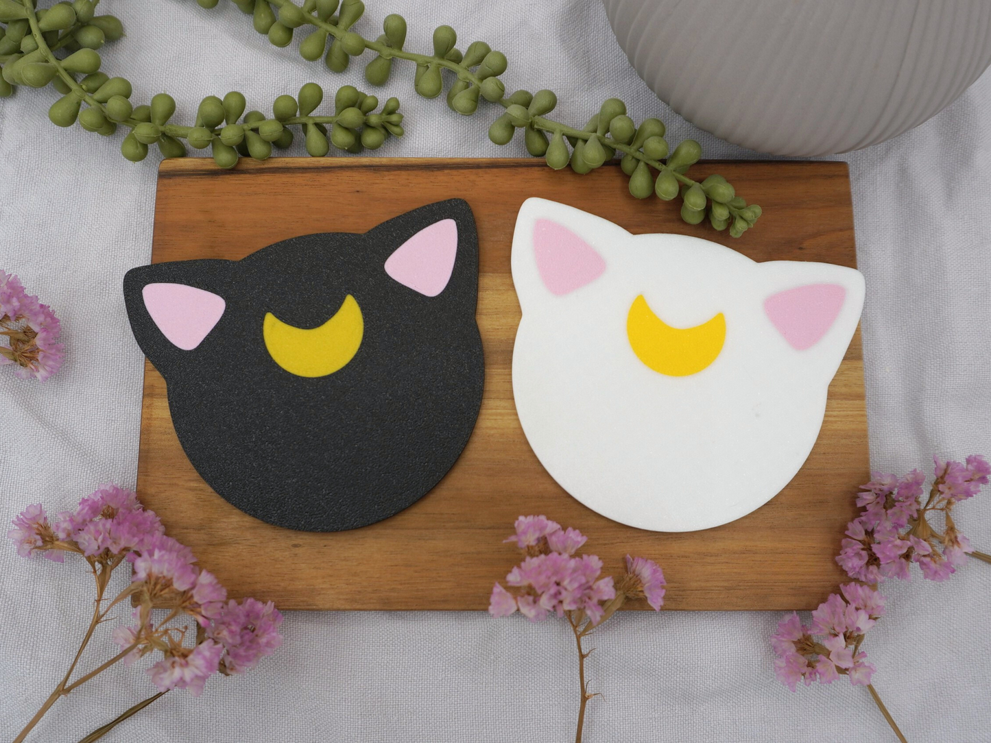 Untersetzer Katzen, Luna, Artemis, Sailor Moon inspirierte Tassenuntersetzer