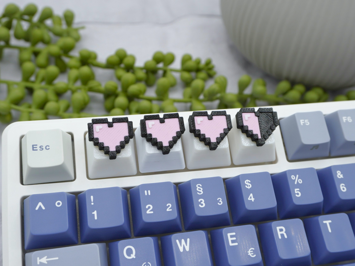 Pixel Minecraft Hearts Keycaps in Pink, Set of 4, Cherry MX Keycap
