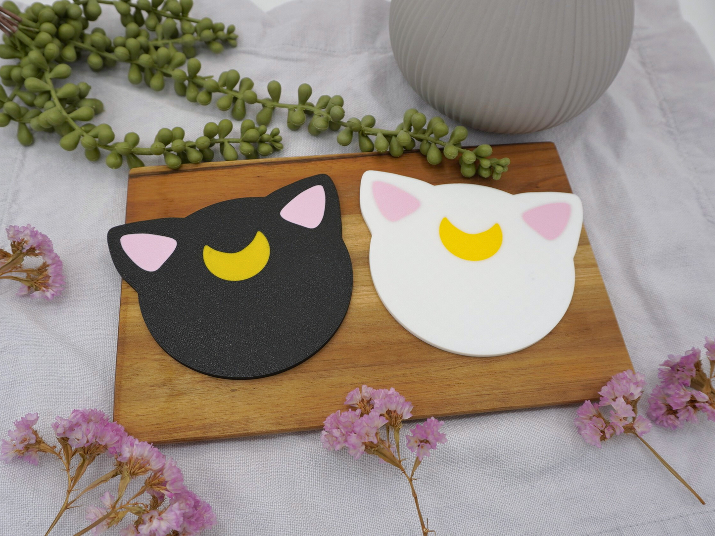 Untersetzer Katzen, Luna, Artemis, Sailor Moon inspirierte Tassenuntersetzer