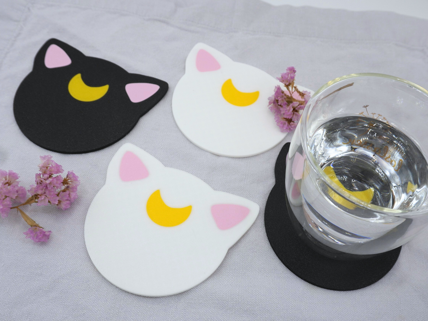 Untersetzer Katzen, Luna, Artemis, Sailor Moon inspirierte Tassenuntersetzer