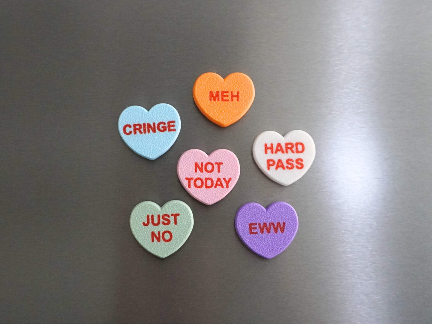 Anti-Valentinstag Candy-Heart Kühlschrankmagneten, 6er-Set, Kühlschrank, Spülmaschine, Whiteboard Magnet, lustige Geschenkidee, für Freundin